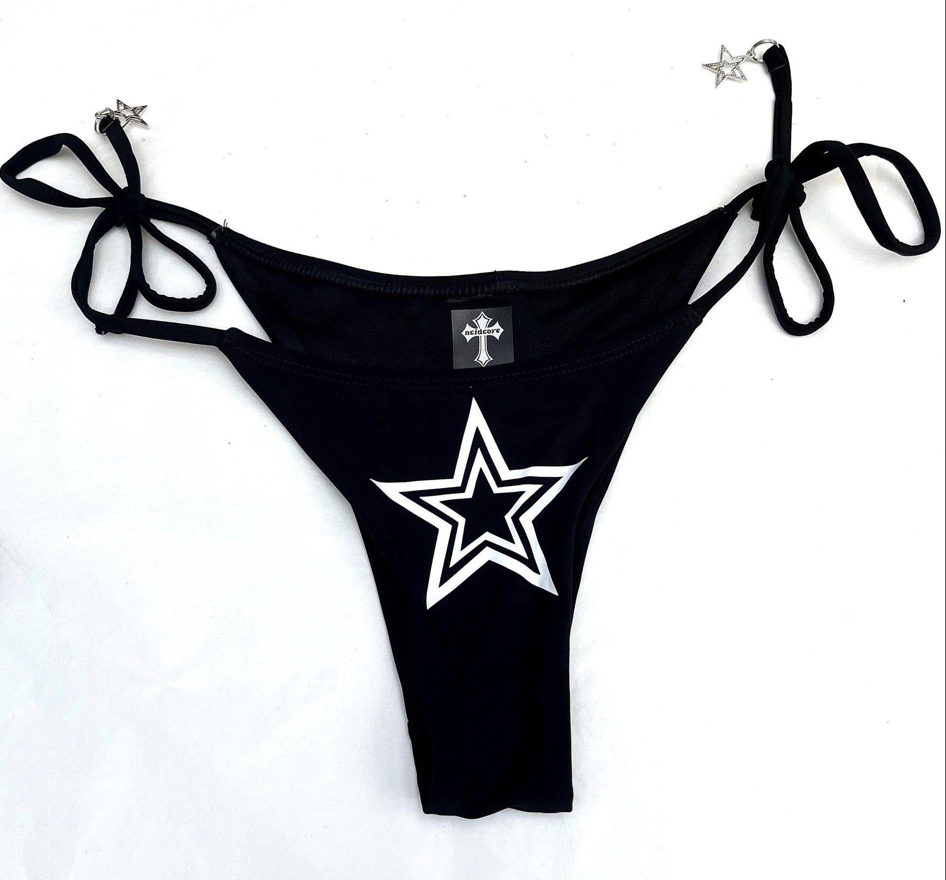 Festival Black Star Bikini with Star Charms – Tie Side Halter Neck Swimsuit Set Womens