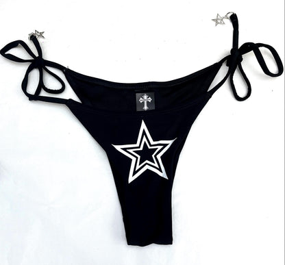 Festival Black Star Bikini with Star Charms – Tie Side Halter Neck Swimsuit Set Womens