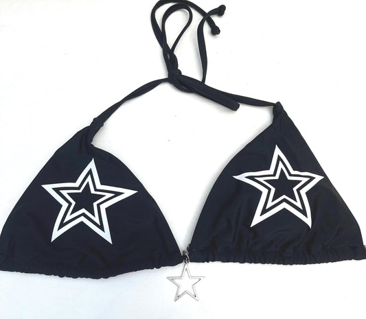 Festival Black Star Bikini with Star Charms – Tie Side Halter Neck Swimsuit Set Womens