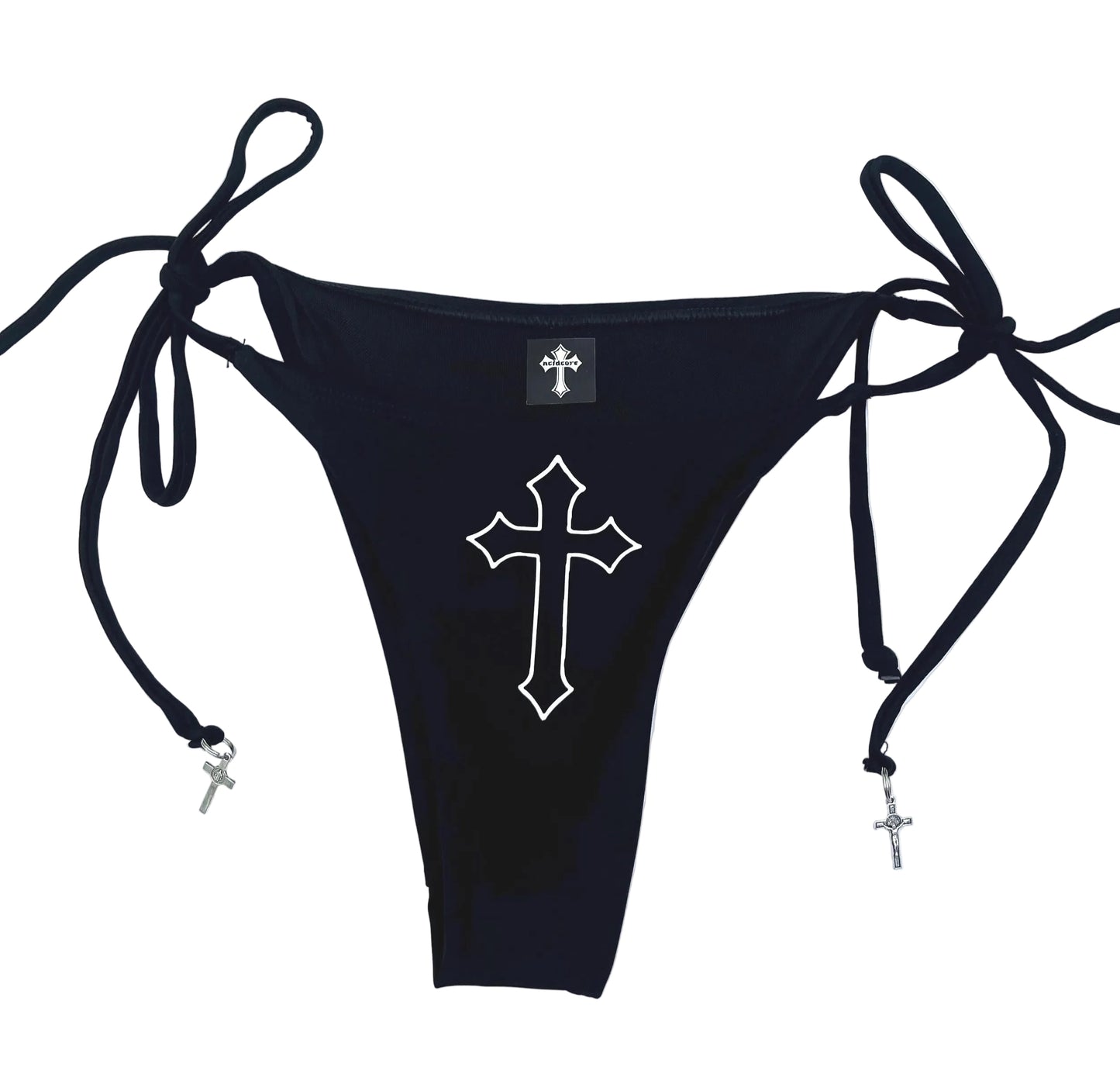 Gothic Cross Black Bikini – Tie String Halter Grunge Set Women's Swimsuit