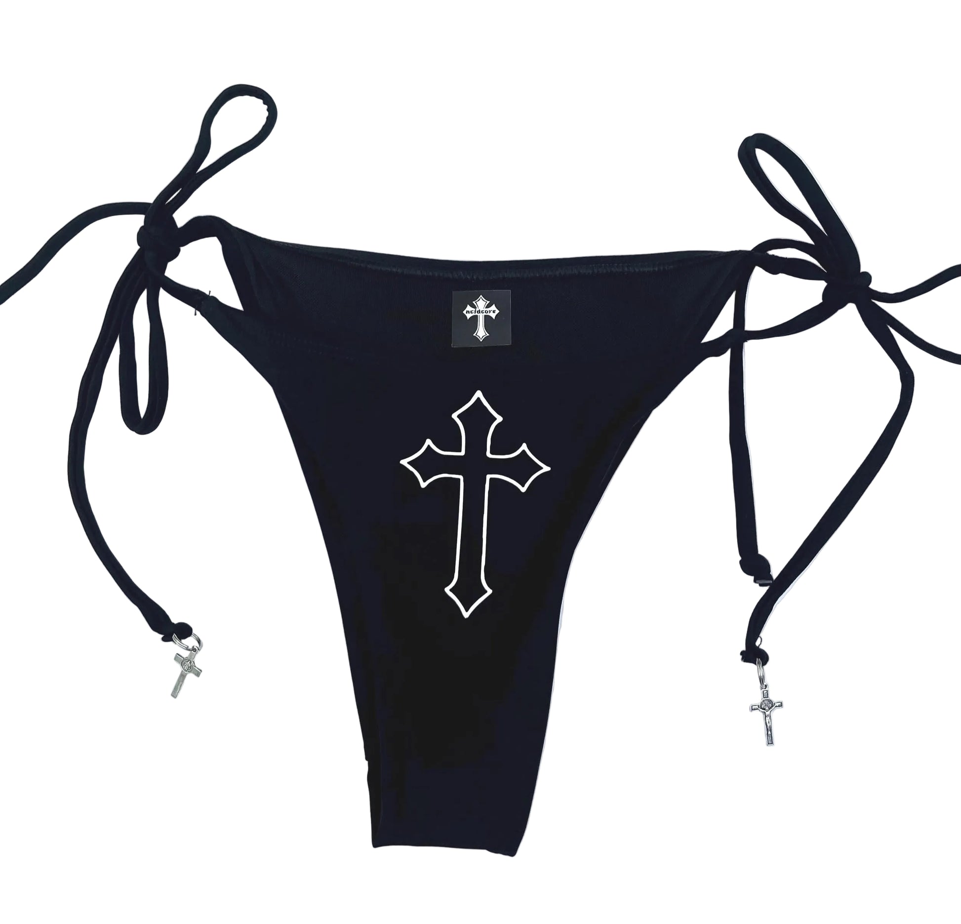 Gothic Cross Black Bikini – Tie String Halter Grunge Set Women's Swimsuit