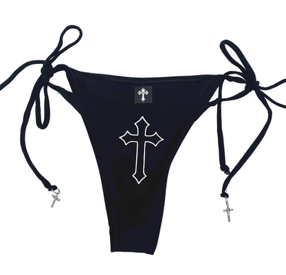 Gothic Cross Black Bikini – Tie String Halter Grunge Set Women's Swimsuit