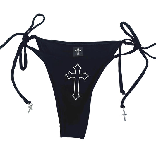 Gothic Cross Black Bikini – Tie String Halter Grunge Set Women's Swimsuit