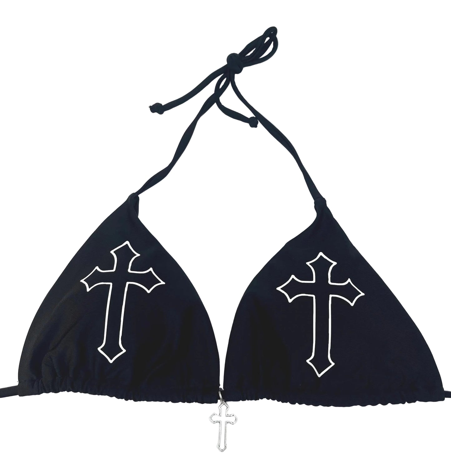 Gothic Cross Black Bikini – Tie String Halter Grunge Set Women's Swimsuit