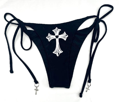 Gothic Cross Rave Set Bikini– Scene Girl Tie String Festival Outfit