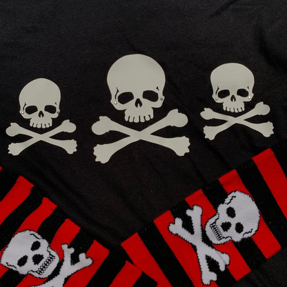 Gothic Red & Black Stripe Long Sleeve Skull Top Rhinestone Embellished