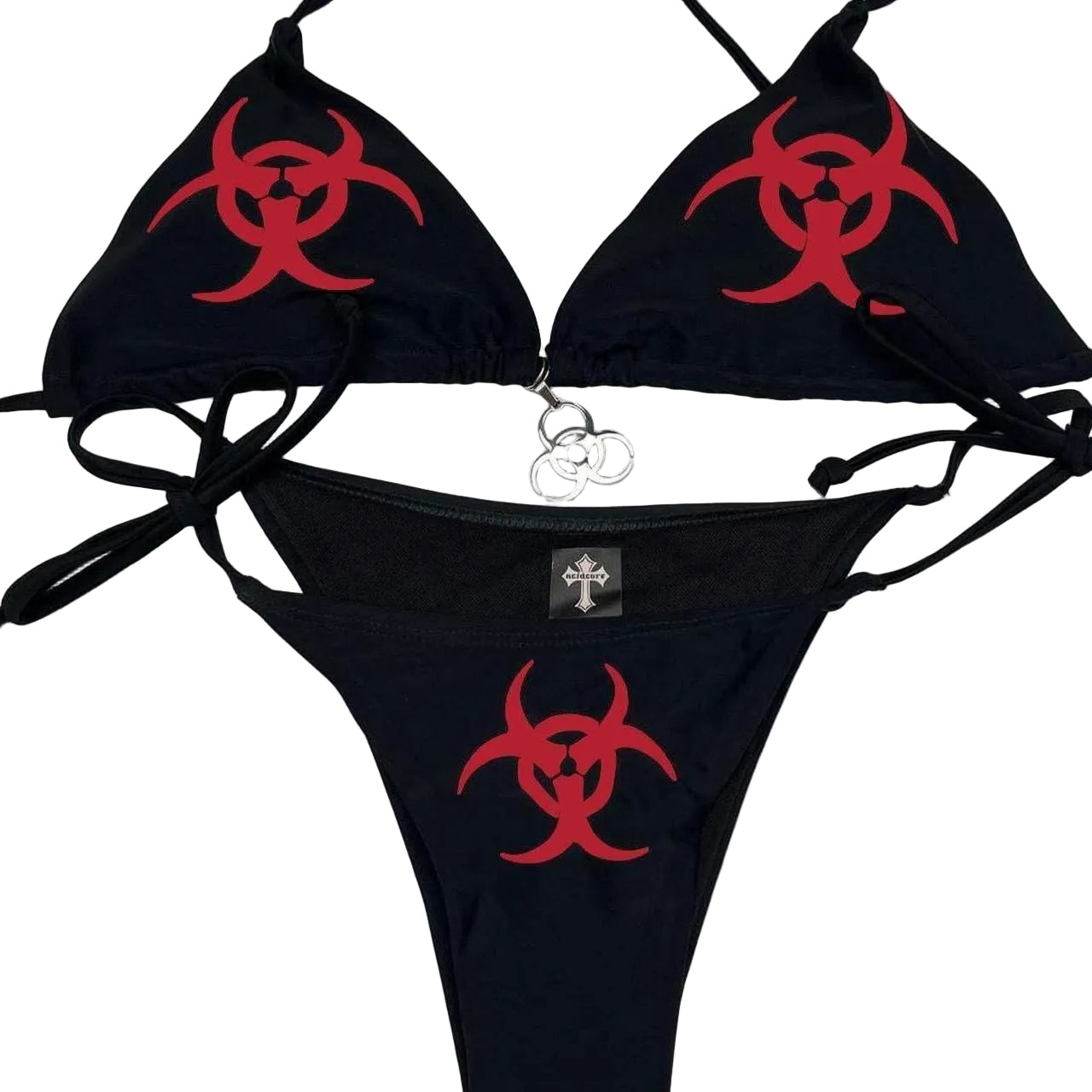 Red Biohazard Black Bikini Set