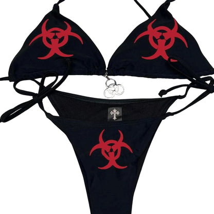 Red Biohazard Black Bikini Set