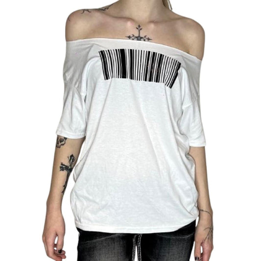 Black Barcode White-off-the-shoulder Top