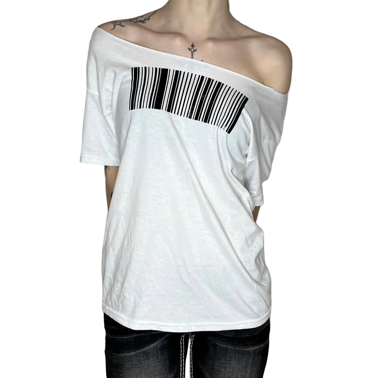 Black Barcode White-off-the-shoulder Top