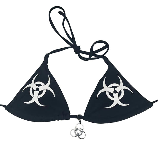 Black Y2K Biohazard Bikini Top