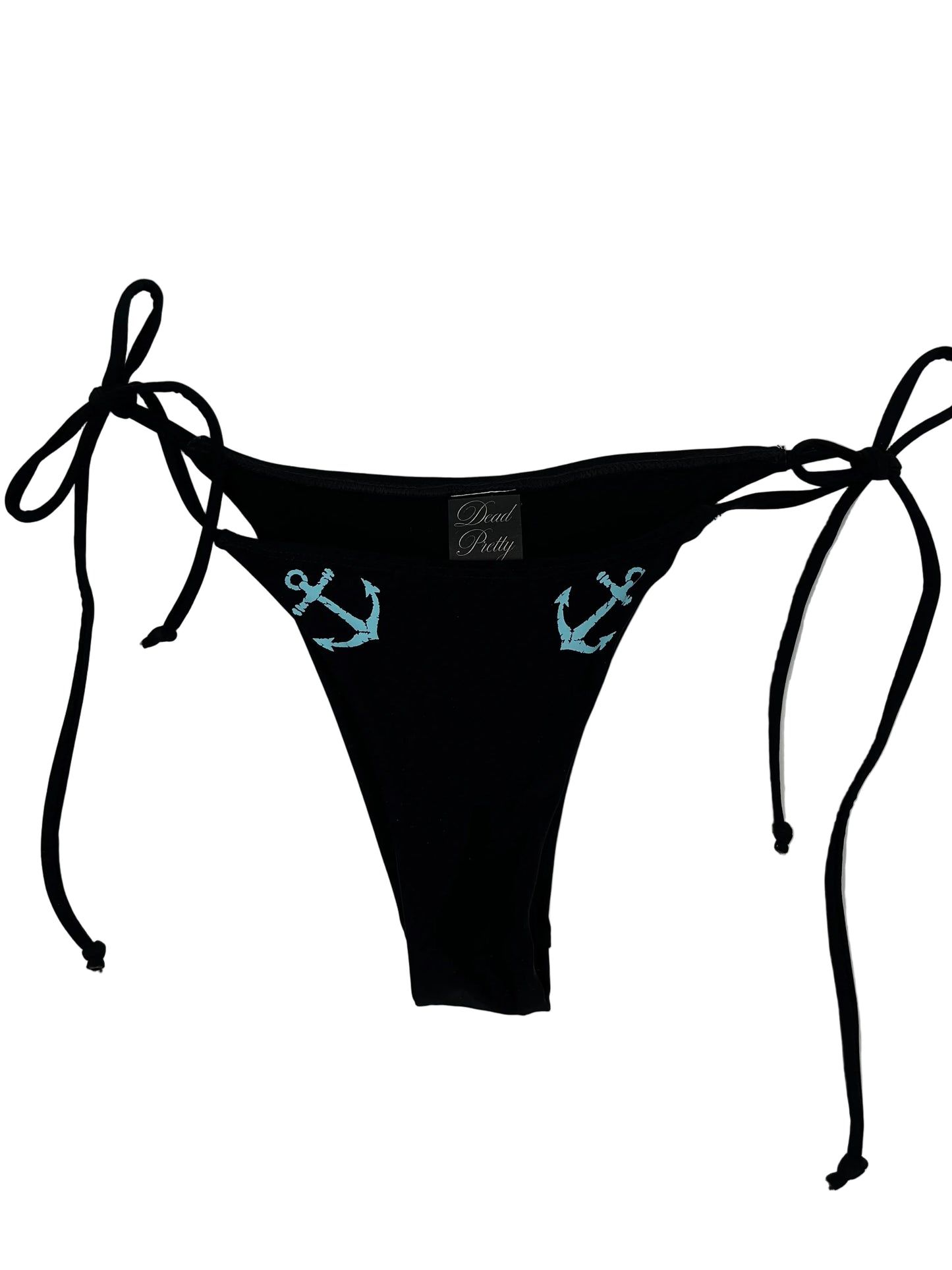 Aquamarine Anchor String Black Bikini Bottoms