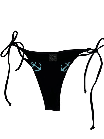 Aquamarine Anchor String Black Bikini Bottoms