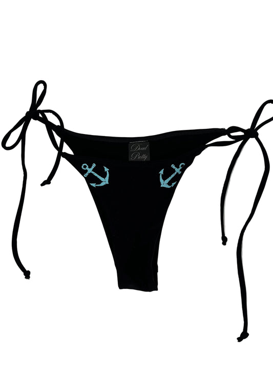 Aquamarine Anchor String Black Bikini Bottoms