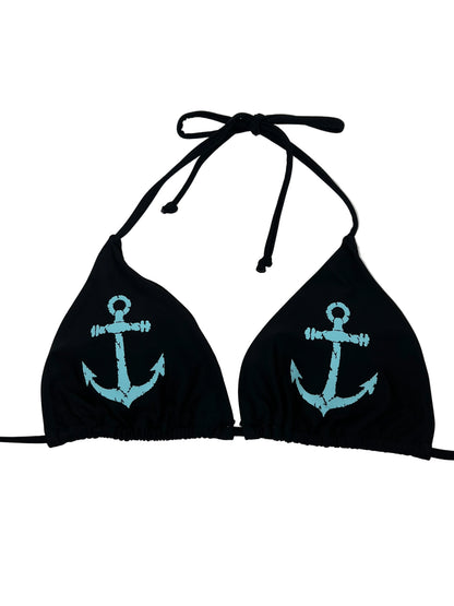 Y2K Black Aquamarine Anchor String Bikini Set