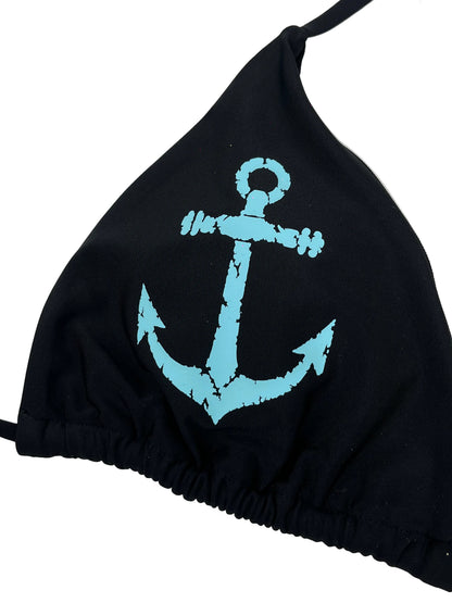 Y2K Black Aquamarine Anchor String Bikini Set