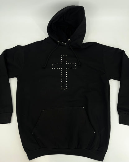 Black Studded Cross Oversized Goth Hoodie
