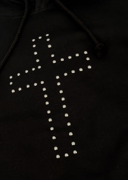 Black Studded Cross Oversized Goth Hoodie