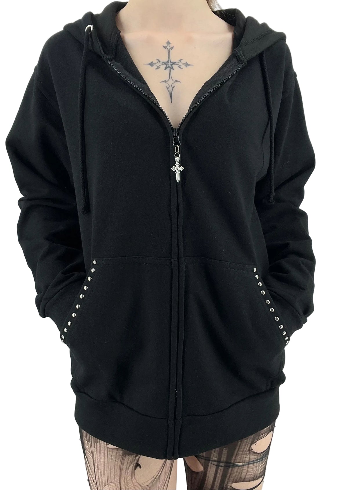 Gothic Dome Studded Grunge Zip Up Hoodie