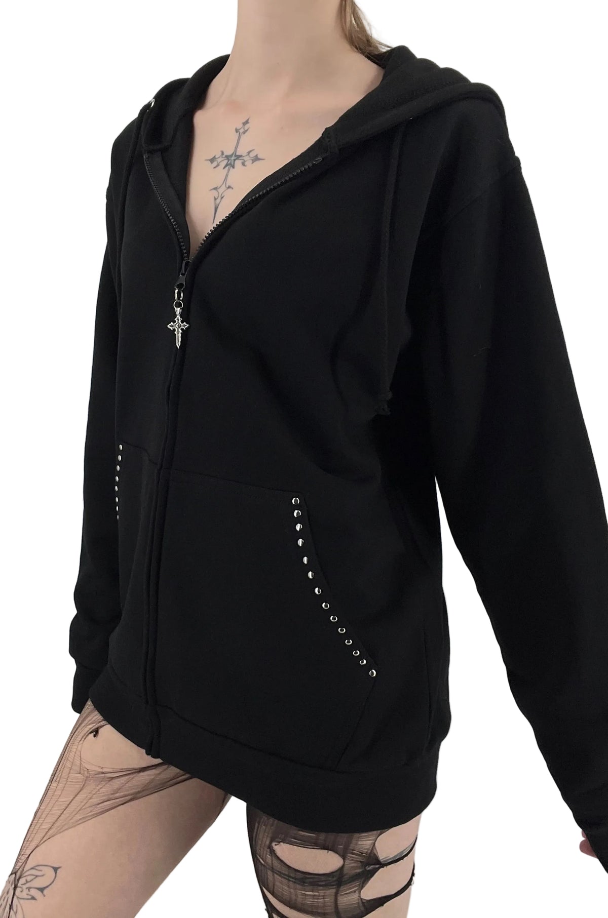 Gothic Dome Studded Grunge Zip Up Hoodie