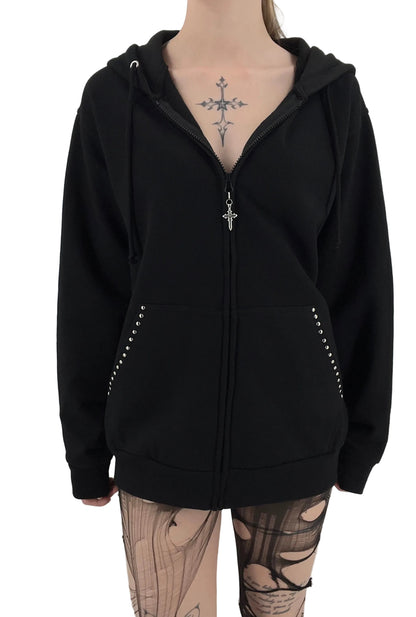Gothic Dome Studded Grunge Zip Up Hoodie