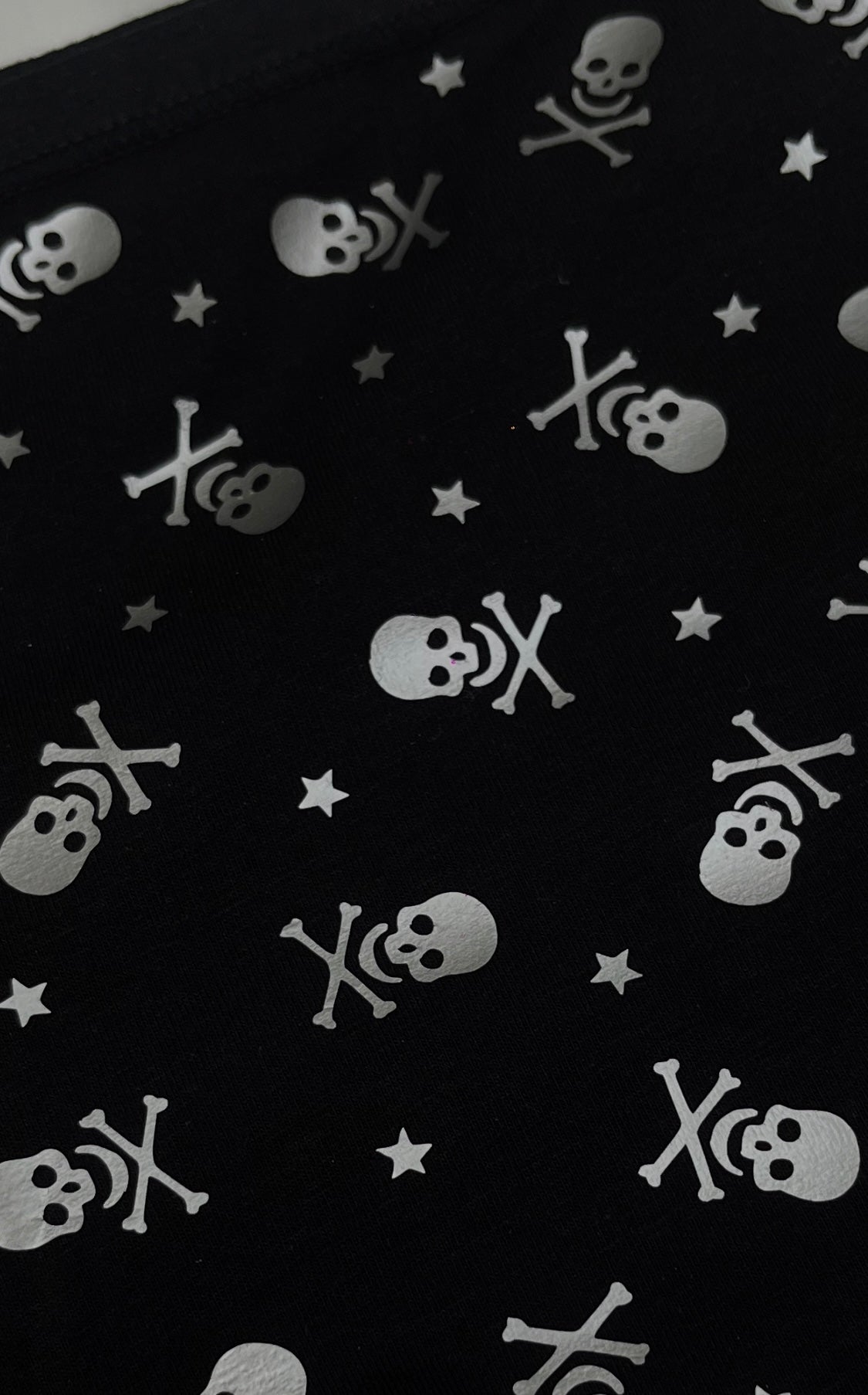 Black Low Rise Booty Shorts Silver All Over Star & Skull Design