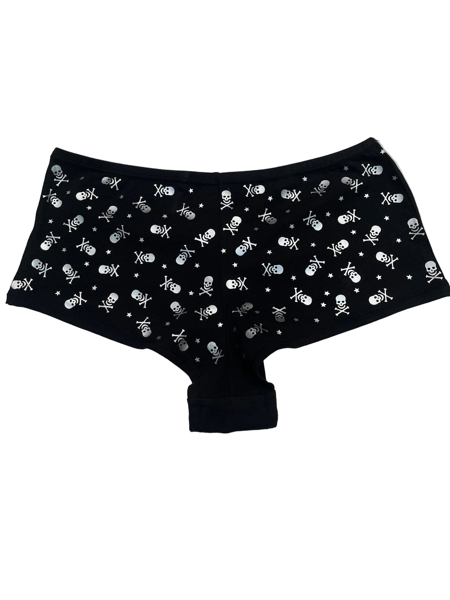 Black Low Rise Booty Shorts Silver All Over Star & Skull Design