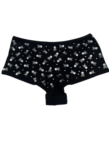 Black Low Rise Booty Shorts Silver All Over Star & Skull Design