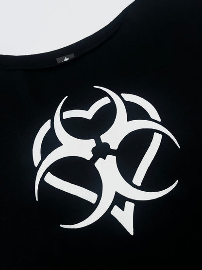 Heart Biohazard Off Shoulder Top Black Gothic Tee