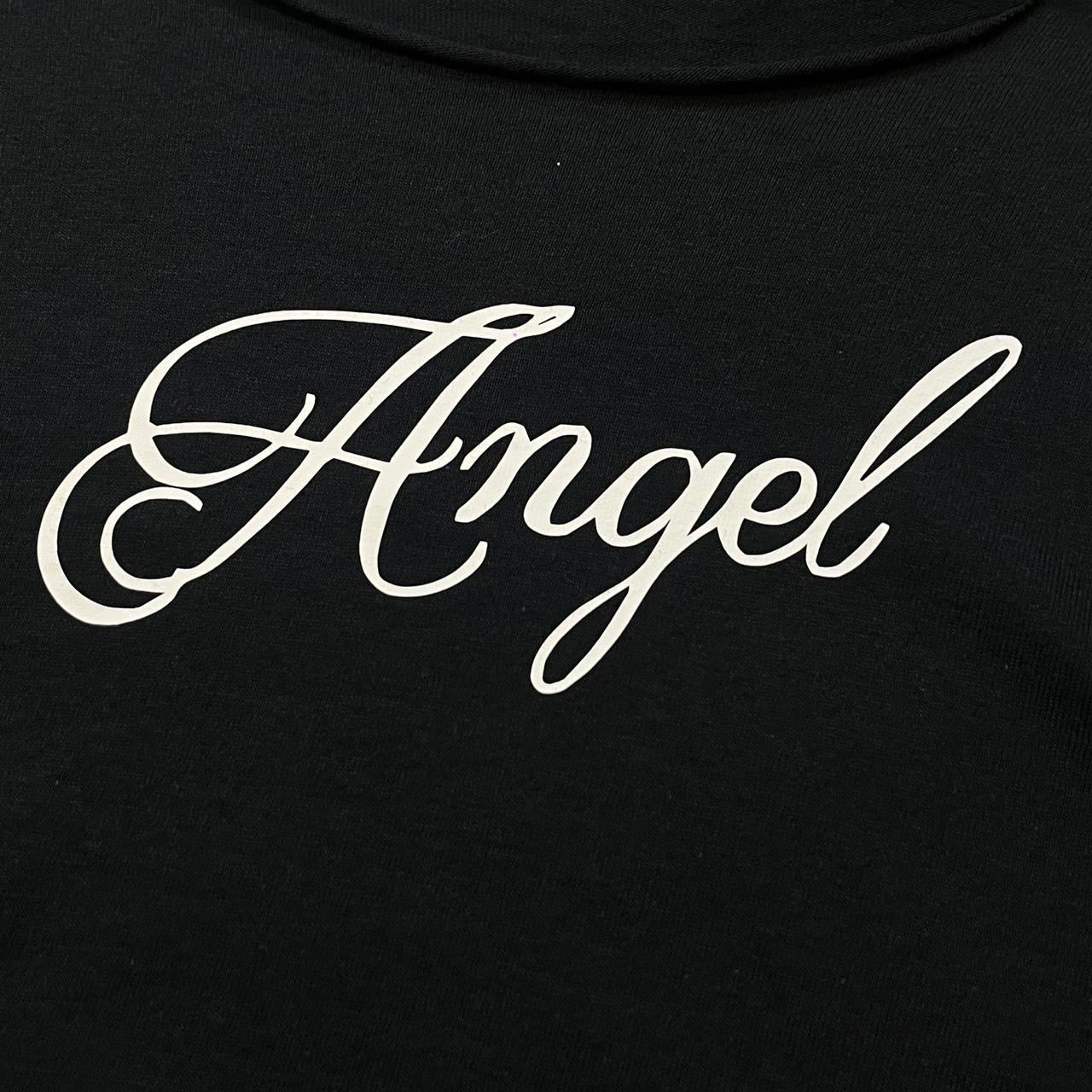 Angel Off Shoulder Top – Black Gothic Script Tee