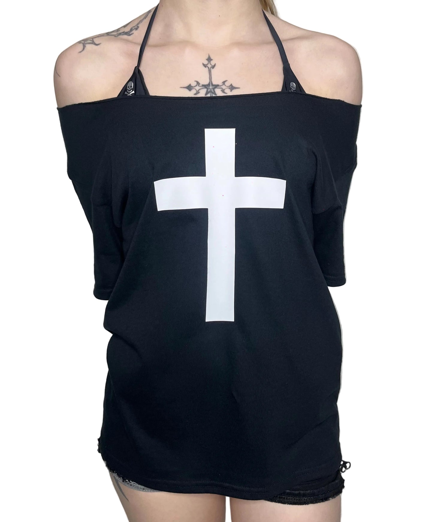 White Cross Black-off-the-shoulder Top
