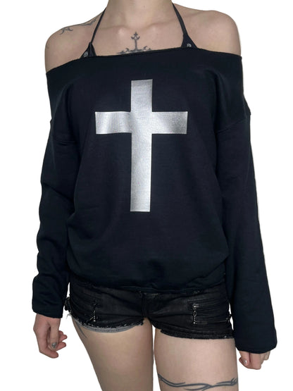 Y2K Gothic Cross Off-Shoulder Sweatshirt