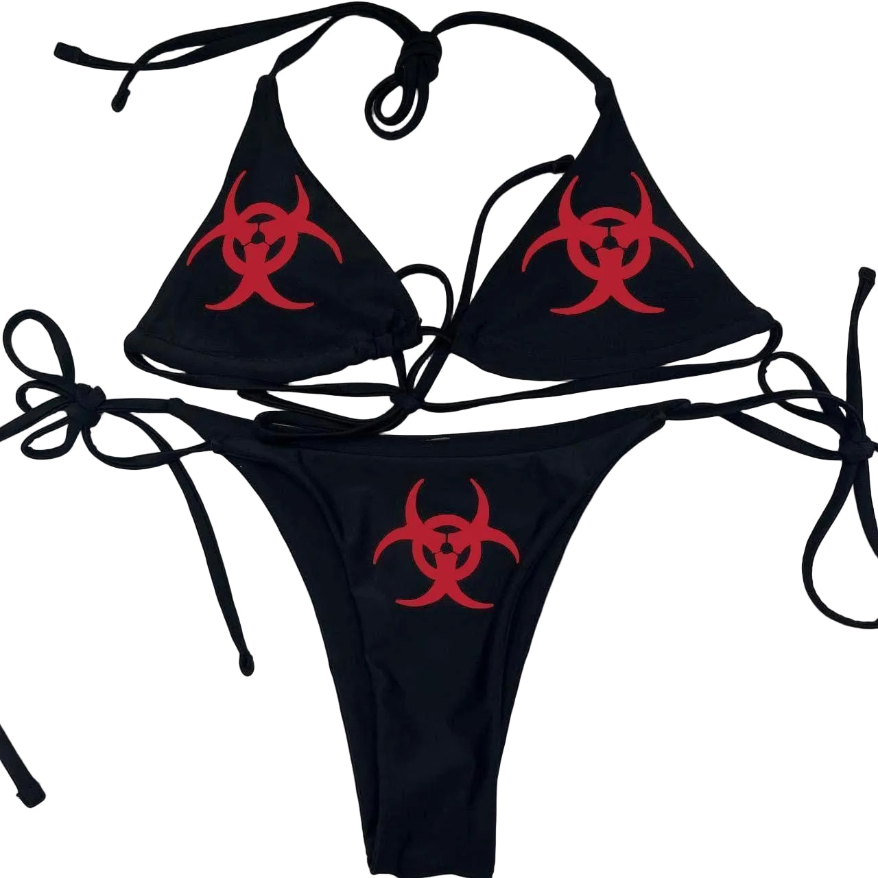 Red Biohazard Black Bikini Set