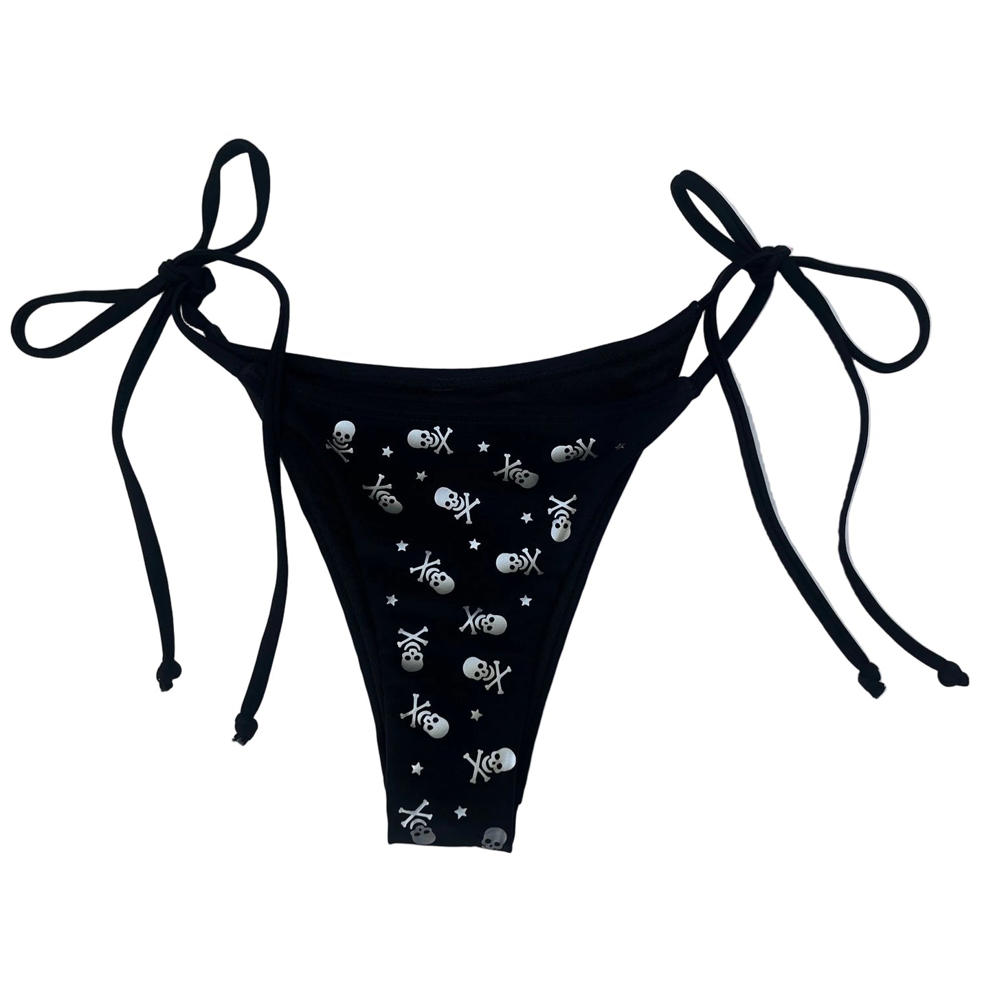 Silver All Over Skull and Star Black Bikini Bottoms