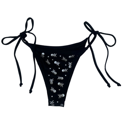 Silver All Over Skull and Star Black Bikini Bottoms