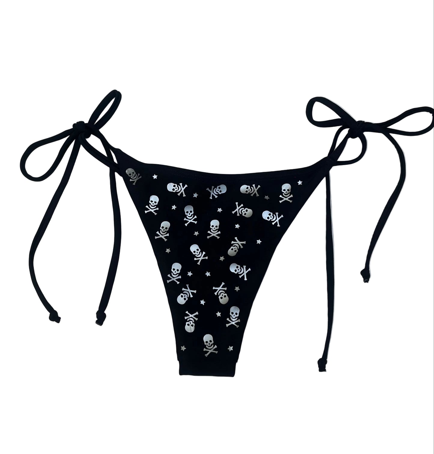 Silver All Over Skull and Star Black Bikini Bottoms
