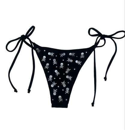 Silver All Over Skull and Star Black Bikini Bottoms