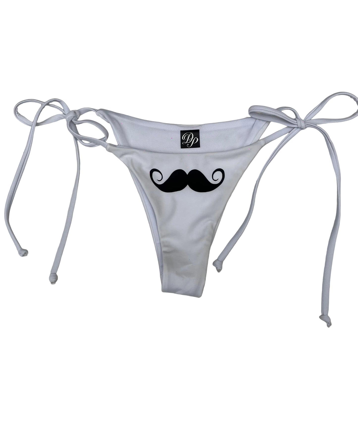 Y2K White bikini bottom with black mustache design 
