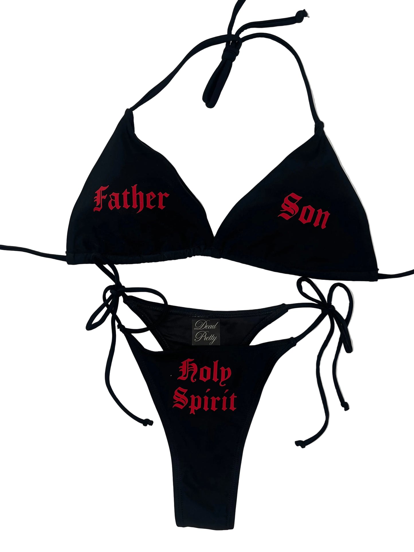 Gothic Holy Spirit Father Son Red Bikini Thong Set