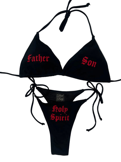 Gothic Holy Spirit Father Son Red Bikini Thong Set