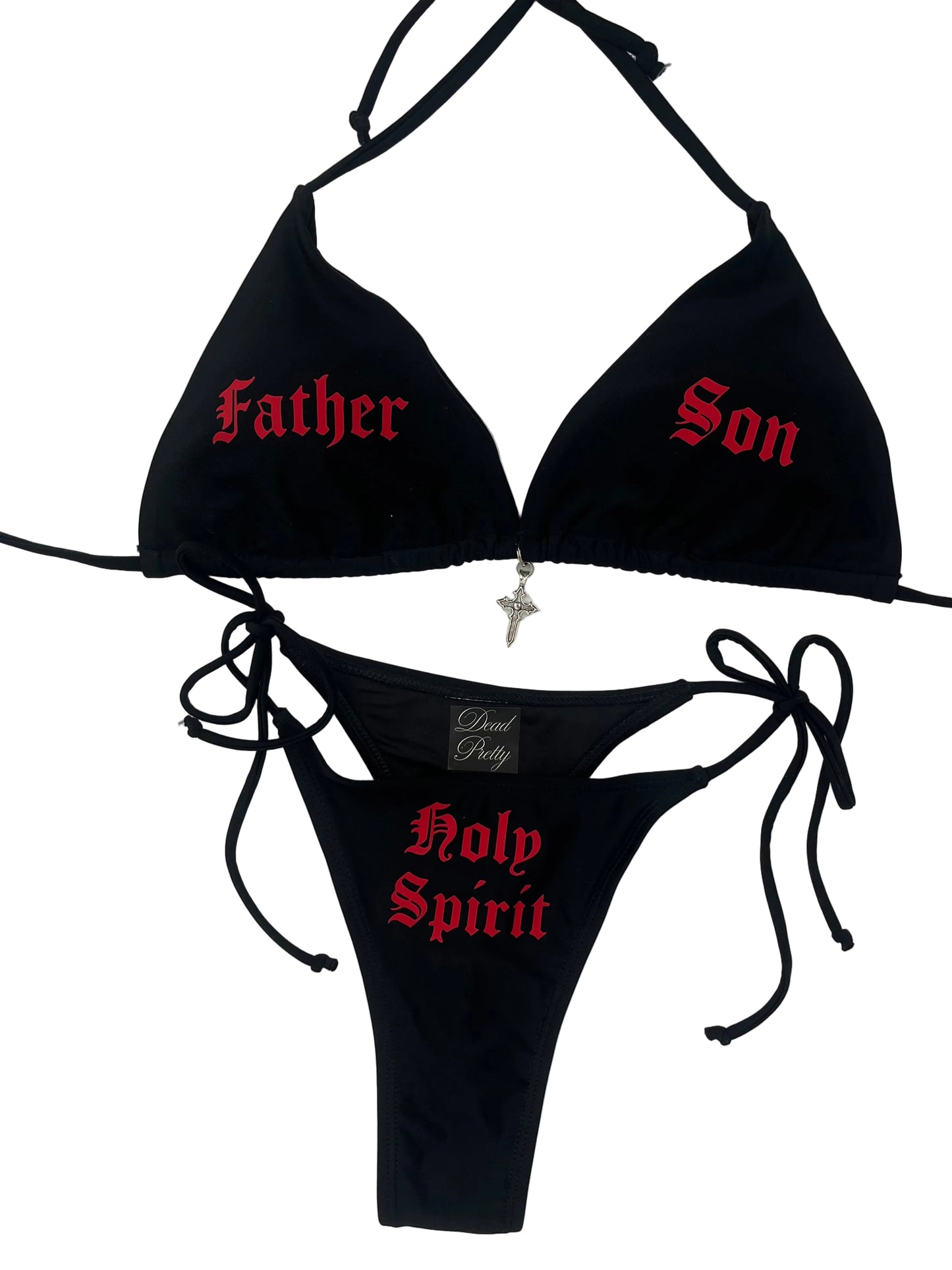 Gothic Holy Spirit Father Son Red Bikini Thong Set