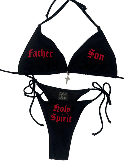 Gothic Holy Spirit Father Son Red Bikini Thong Set