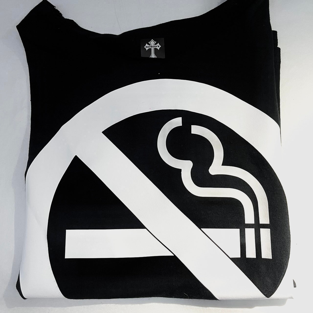 Y2K No Smoking Sign Black Oversized Off The Shoulder T-Shirt Tee Top