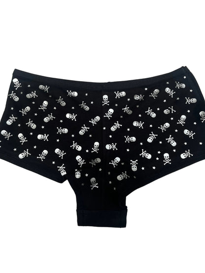 Pink Black Low Rise Booty Shorts All Over Star & Skull Design