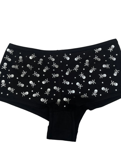 Pink Black Low Rise Booty Shorts All Over Star & Skull Design