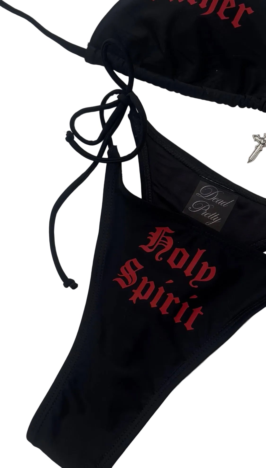 Gothic Holy Spirit Father Son Red Bikini Thong Set