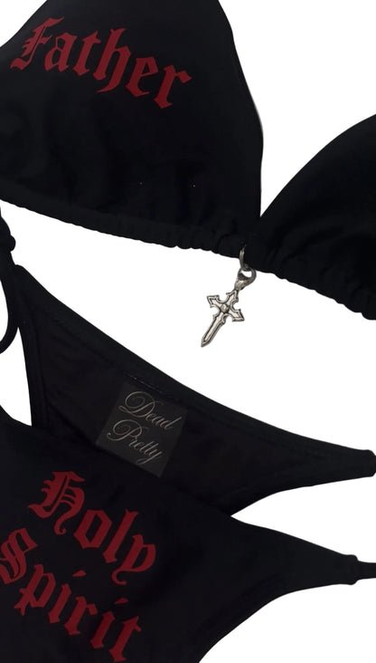 Gothic Holy Spirit Father Son Red Bikini Thong Set