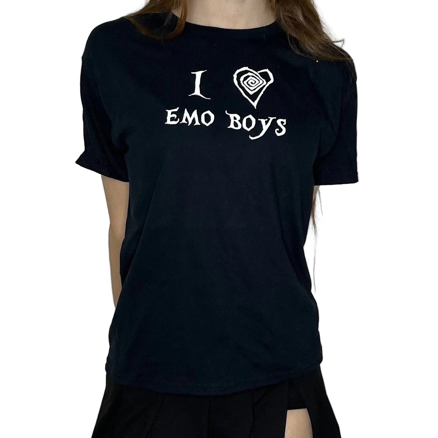 I Love Emo Boys Gothic Grunge Black T- Shirt Top