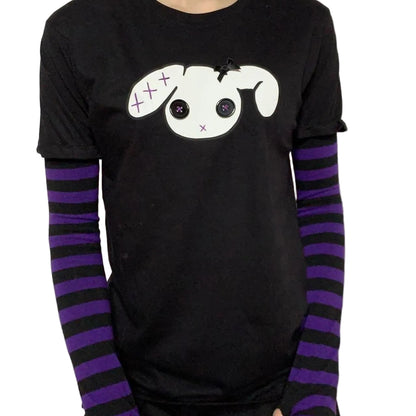 Purple n Black Stripe Sleeved Bunny Goth Grunge T-shirt
