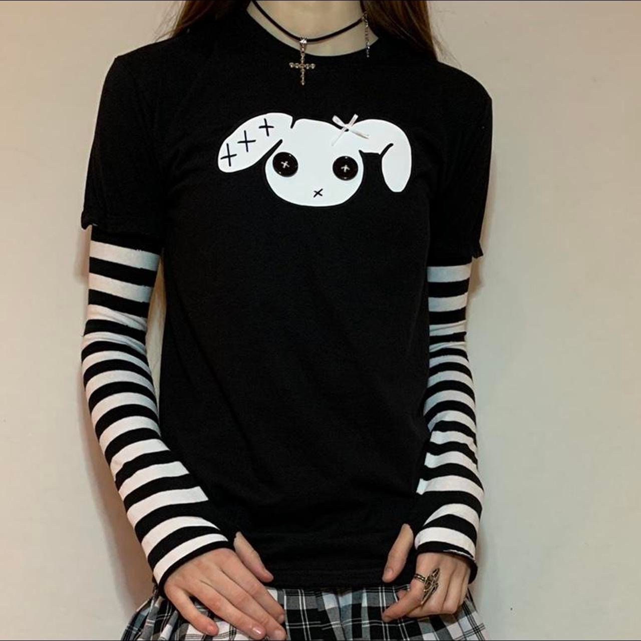 Purple n Black Stripe Sleeved Bunny Goth Grunge T-shirt